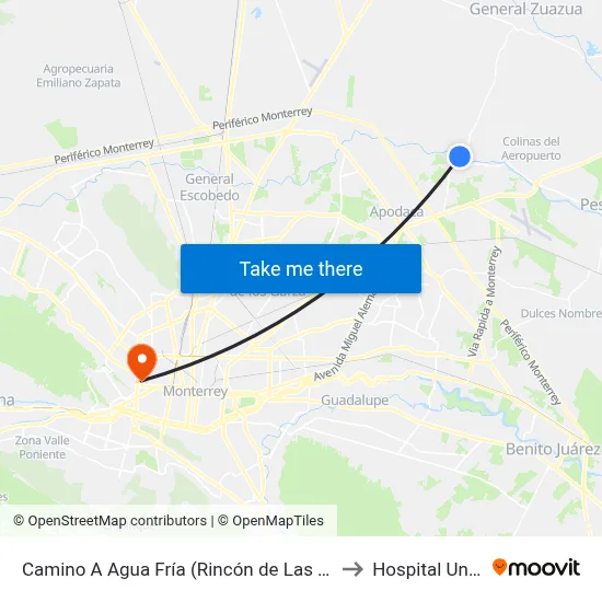 Camino A Agua Fría (Rincón de Las Fuentes - Río Pesquería) to Hospital Universitario map