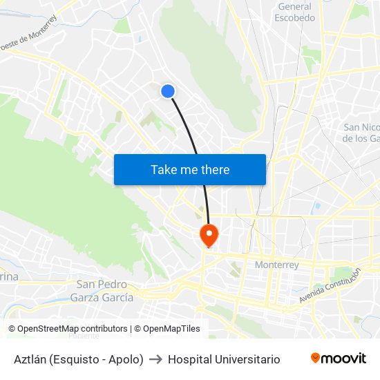 Aztlán (Esquisto - Apolo) to Hospital Universitario map