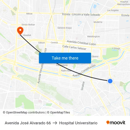 Avenida José Alvarado 66 to Hospital Universitario map