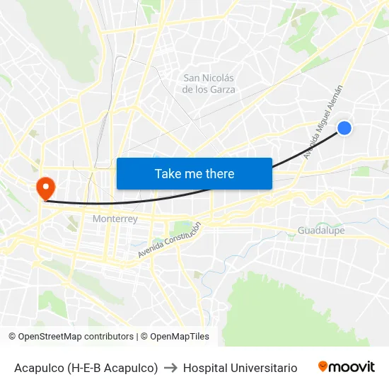Acapulco (H-E-B Acapulco) to Hospital Universitario map