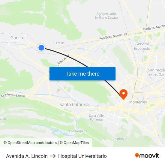 Avenida A. Lincoln to Hospital Universitario map