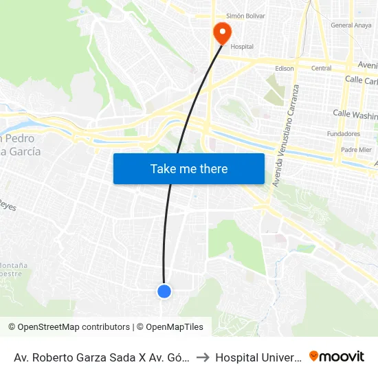 Av. Roberto Garza Sada X Av. Gómez Morín to Hospital Universitario map