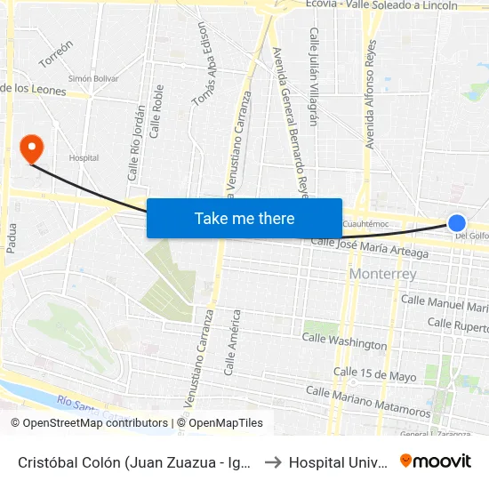 Cristóbal Colón (Juan Zuazua - Ignacio Zaragoza) to Hospital Universitario map