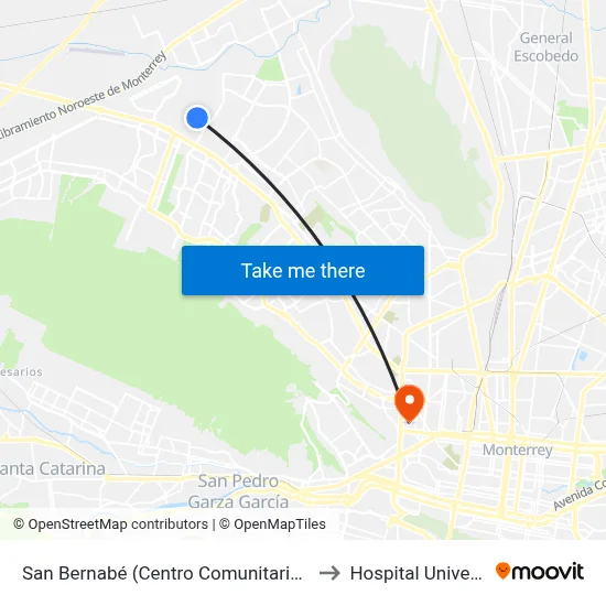 San Bernabé (Centro Comunitario La Alianza) to Hospital Universitario map