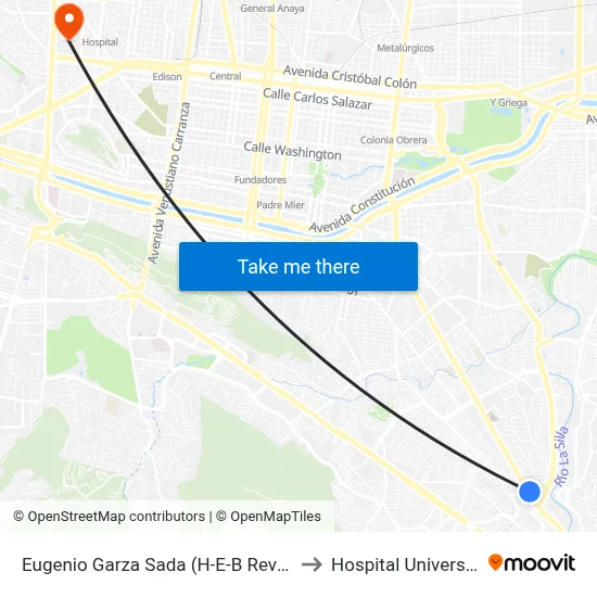 Eugenio Garza Sada (H-E-B Revolución) to Hospital Universitario map