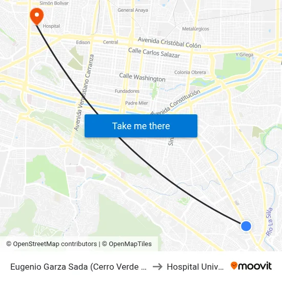 Eugenio Garza Sada (Cerro Verde - Sierra Morena) to Hospital Universitario map