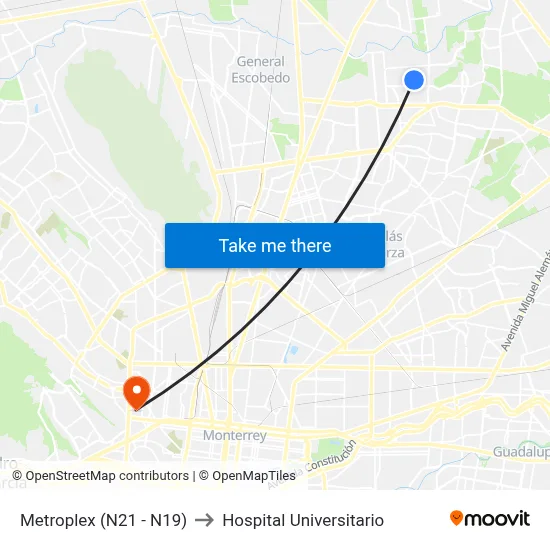 Metroplex (N21 - N19) to Hospital Universitario map
