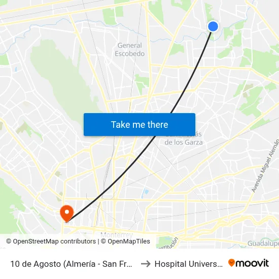 10 de Agosto (Almería - San Francisco) to Hospital Universitario map