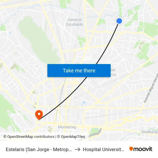 Estelaris (San Jorge - Metroplex) to Hospital Universitario map