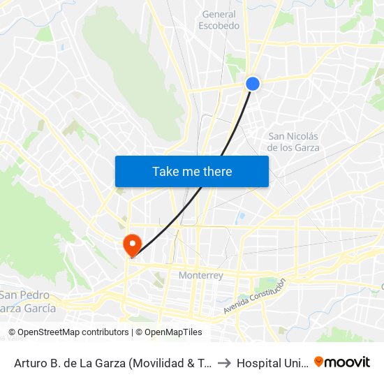 Arturo B. de La Garza (Movilidad & Tránsito de San Nicolás) to Hospital Universitario map