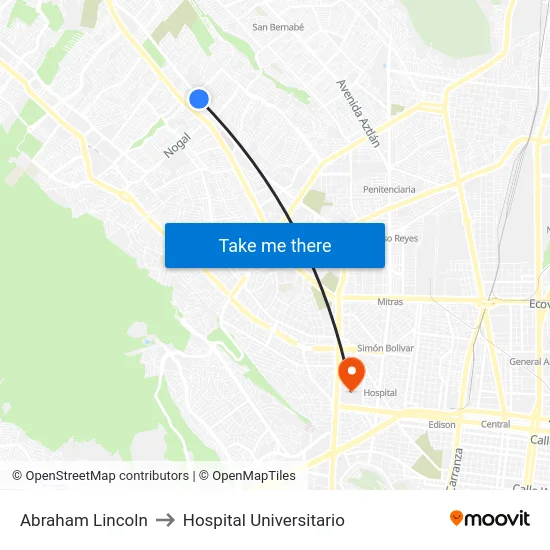 Abraham Lincoln to Hospital Universitario map