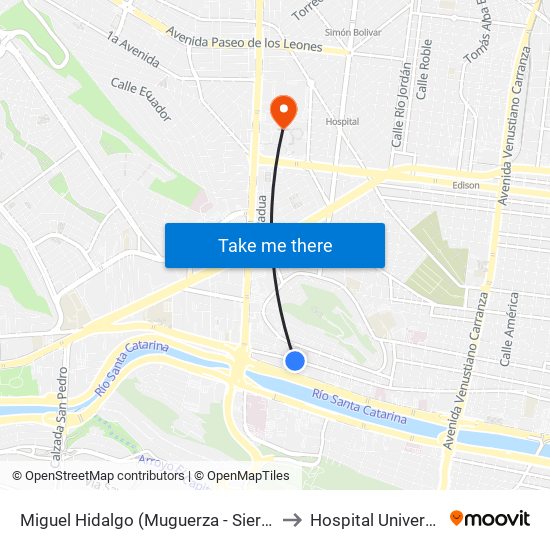 Miguel Hidalgo (Muguerza - Sierra Madre) to Hospital Universitario map