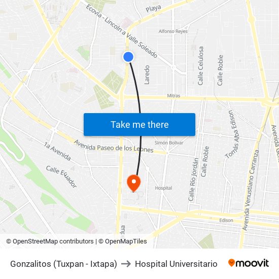 Gonzalitos (Tuxpan - Ixtapa) to Hospital Universitario map