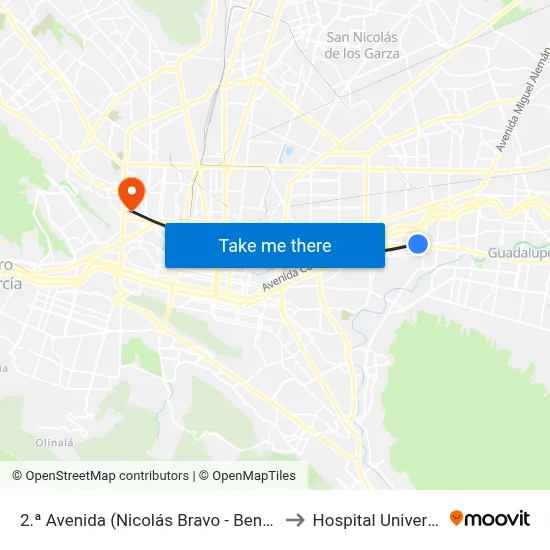 2.ª Avenida (Nicolás Bravo - Benito Juárez) to Hospital Universitario map
