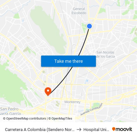 Carretera A Colombia (Sendero Norte - Puerta Del Norte) to Hospital Universitario map