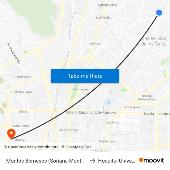 Montes Berneses (Soriana Montes Berneses) to Hospital Universitario map