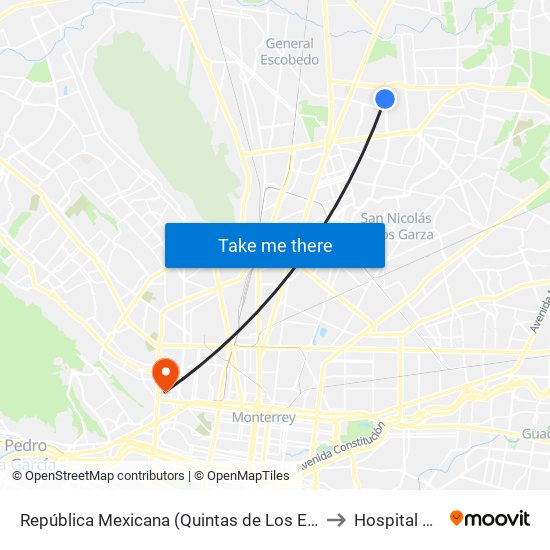 República Mexicana (Quintas de Los Eucaliptos - Quintas de Los Encinos) to Hospital Universitario map