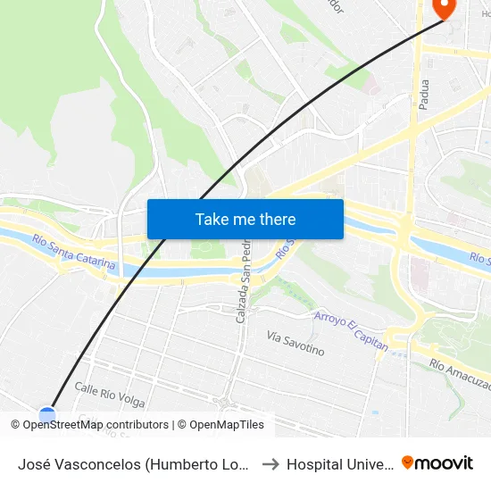 José Vasconcelos (Humberto Lobo - Río Mosa) to Hospital Universitario map