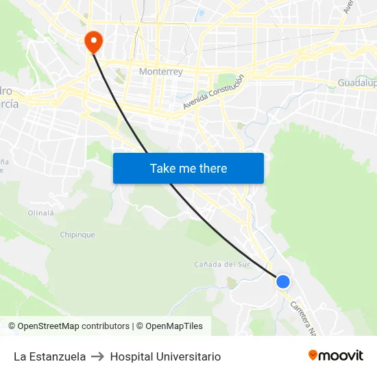 La Estanzuela to Hospital Universitario map