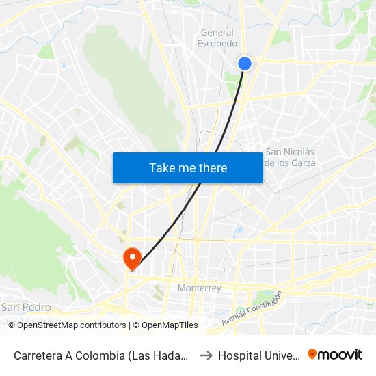 Carretera A Colombia (Las Hadas Residencial) to Hospital Universitario map