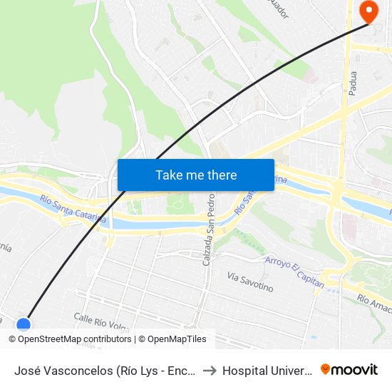 José Vasconcelos (Río Lys - Encino Verde) to Hospital Universitario map