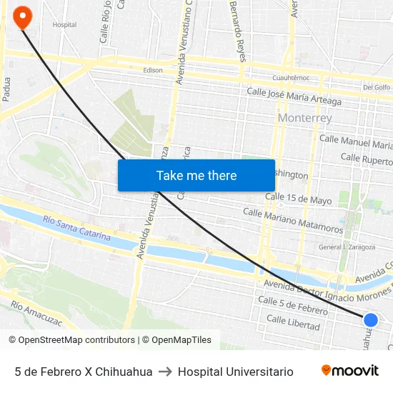 5 de Febrero X Chihuahua to Hospital Universitario map