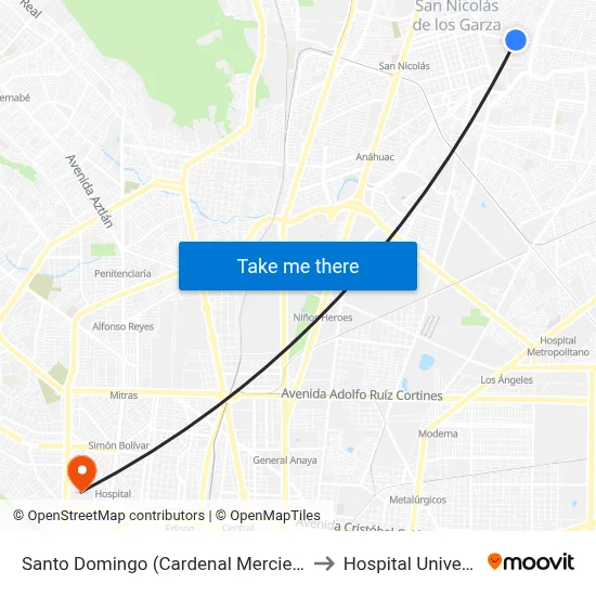 Santo Domingo (Cardenal Mercier - León Xiii) to Hospital Universitario map