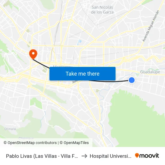 Pablo Livas (Las Villas - Villa Franca) to Hospital Universitario map