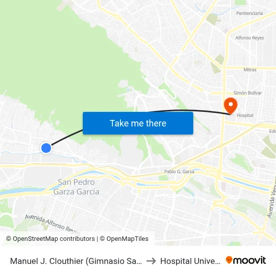 Manuel J. Clouthier (Gimnasio San Pedro 400) to Hospital Universitario map