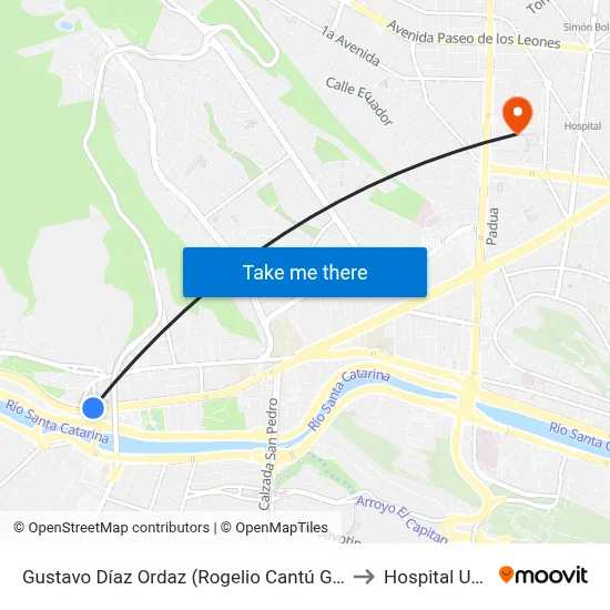 Gustavo Díaz Ordaz (Rogelio Cantú Gómez - Domingo M. Treviño) to Hospital Universitario map