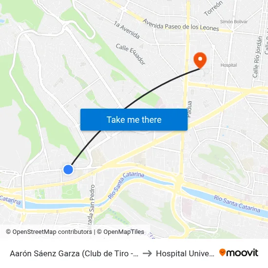 Aarón Sáenz Garza (Club de Tiro - Insurgentes) to Hospital Universitario map