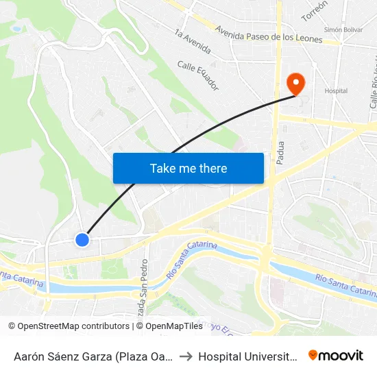 Aarón Sáenz Garza (Plaza Oasis) to Hospital Universitario map