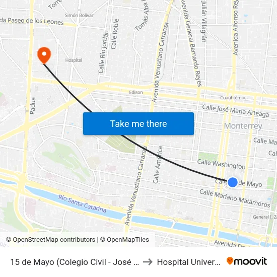 15 de Mayo (Colegio Civil - José Garibaldi) to Hospital Universitario map
