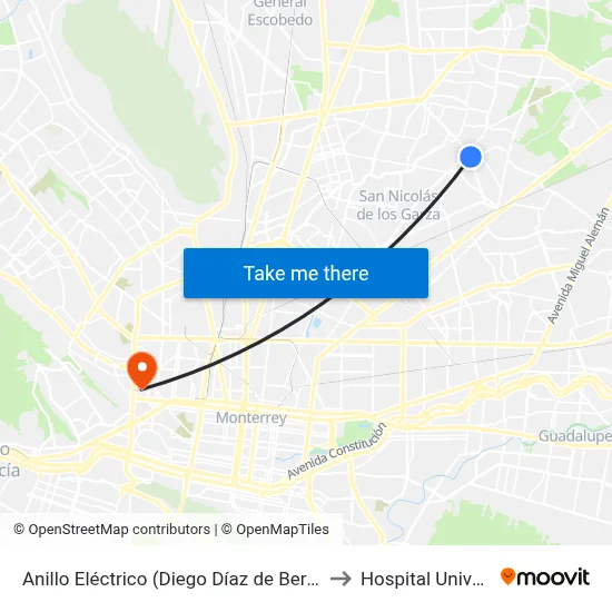 Anillo Eléctrico (Diego Díaz de Berlanga - Aceros) to Hospital Universitario map