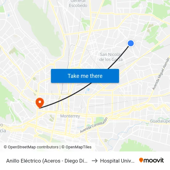 Anillo Eléctrico (Aceros - Diego Díaz de Berlanga) to Hospital Universitario map