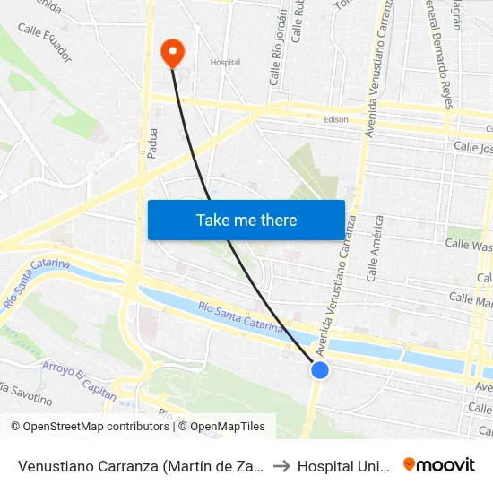 Venustiano Carranza (Martín de Zavala - 5 de Febrero) to Hospital Universitario map