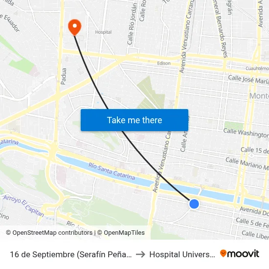 16 de Septiembre (Serafín Peña - Pío X) to Hospital Universitario map