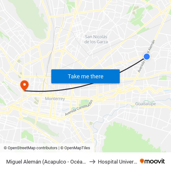 Miguel Alemán (Acapulco - Océano Pacífico) to Hospital Universitario map