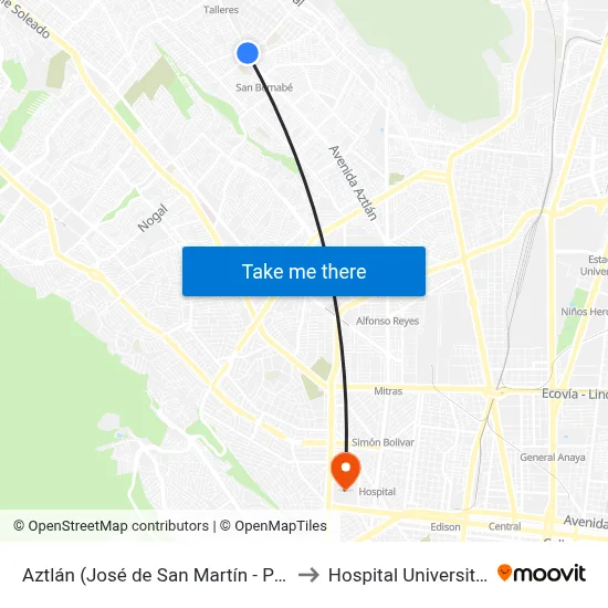 Aztlán (José de San Martín - Pavón) to Hospital Universitario map