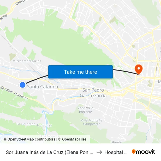 Sor Juana Inés de La Cruz (Elena Poniatowska - Cumbres de Santa Catarina) to Hospital Universitario map