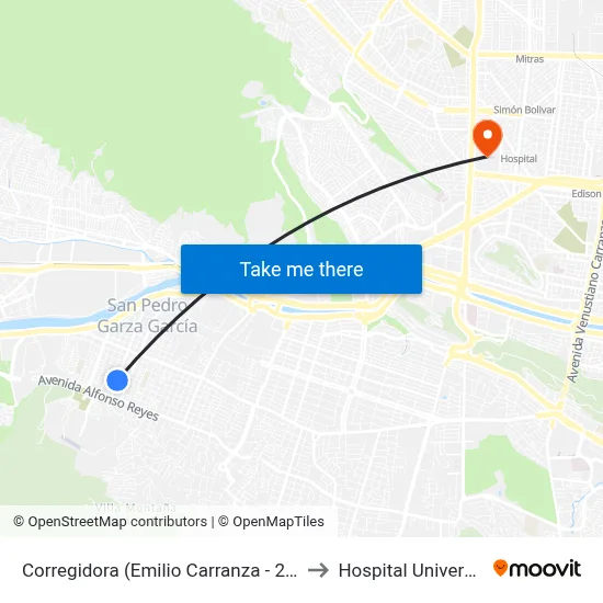 Corregidora (Emilio Carranza - 2 de Abril) to Hospital Universitario map