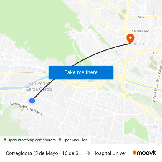 Corregidora (5 de Mayo - 16 de Septiembre) to Hospital Universitario map