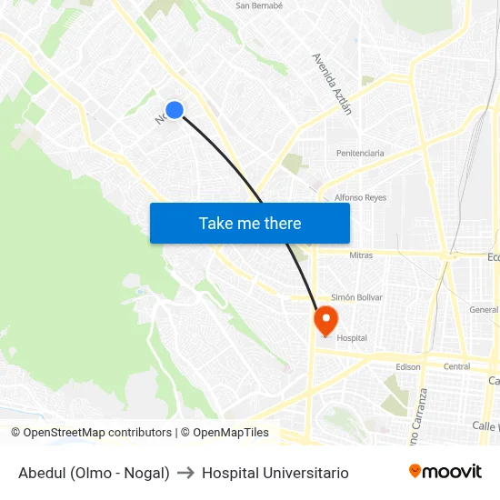Abedul (Olmo - Nogal) to Hospital Universitario map