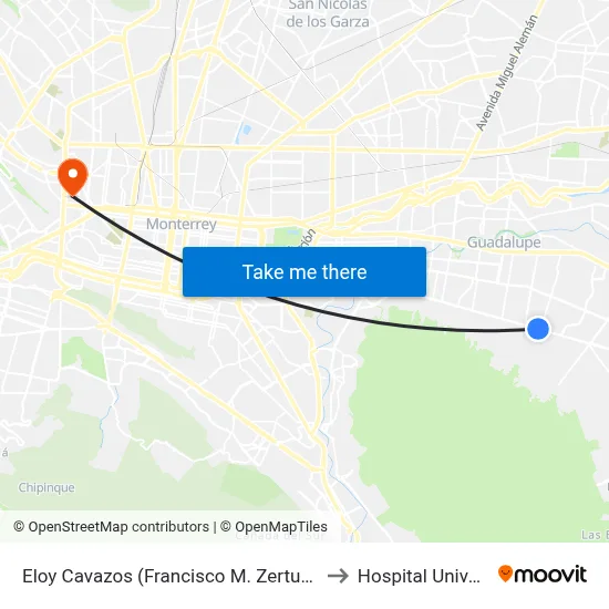 Eloy Cavazos (Francisco M. Zertuche - Cozumel) to Hospital Universitario map