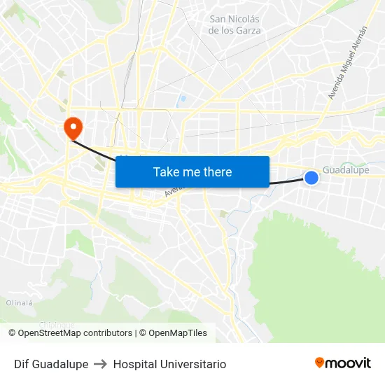 Dif Guadalupe to Hospital Universitario map