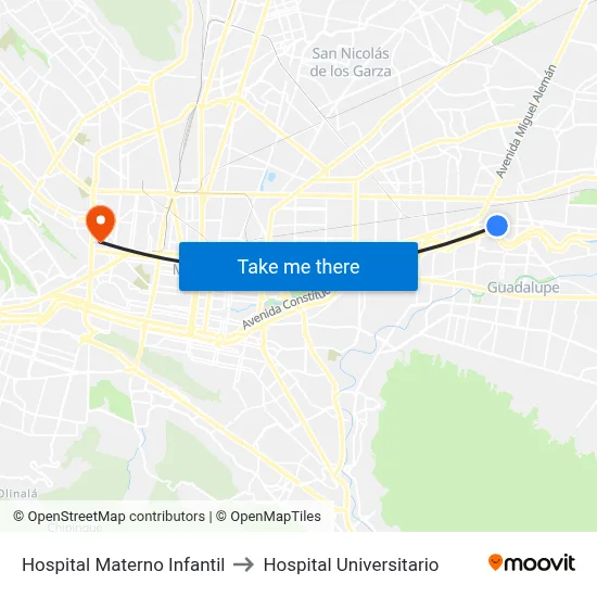 Hospital Materno Infantil to Hospital Universitario map