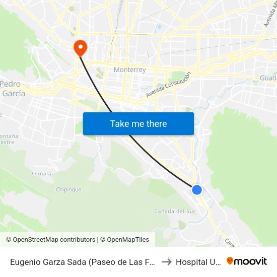 Eugenio Garza Sada (Paseo de Las Fuentes - Paseo de Las Fuentes) to Hospital Universitario map