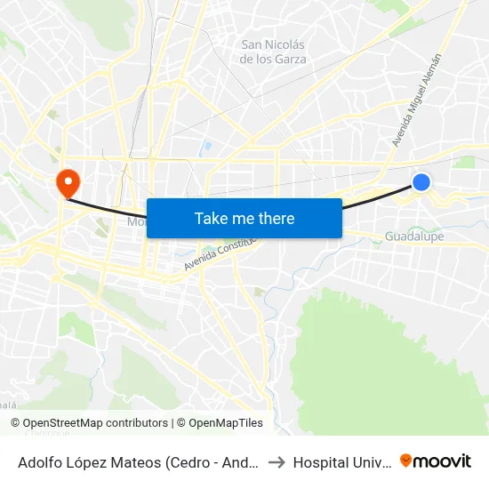 Adolfo López Mateos (Cedro - Andrés Quintana Roo) to Hospital Universitario map