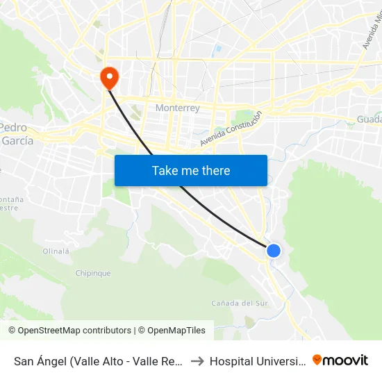 San Ángel (Valle Alto - Valle Redondo) to Hospital Universitario map