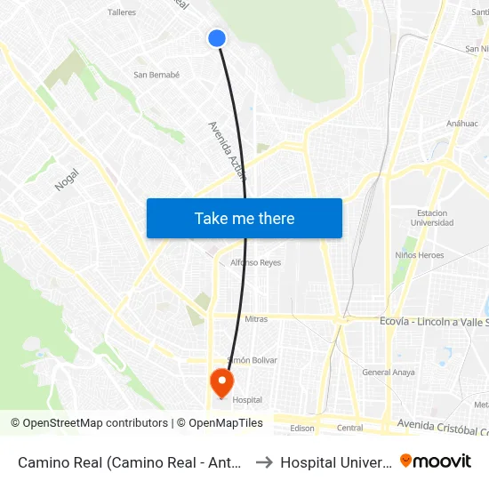 Camino Real (Camino Real - Antonio Garate) to Hospital Universitario map